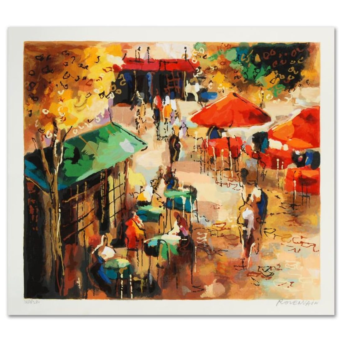 Street Scene Limited Edition Serigraph by Michael Rozenvain, Hand Signed with Certificate of: Michael Rozenvain's remarkable art piece is full of rich color and entertaining artistry! "Street Scene" is a limited edition serigraph on paper, hand signed by Rozenvain! Includes Certificate of Auth