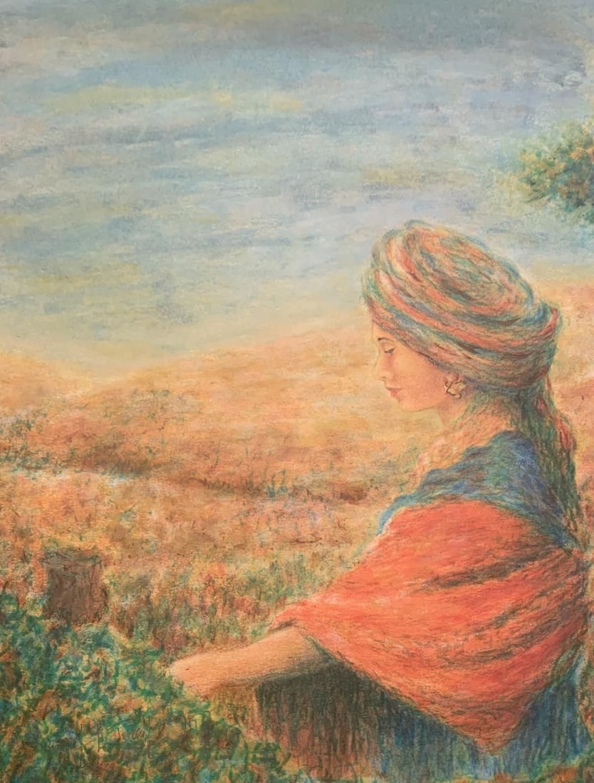 Itzhak Tordjman- Pastel paint over lithograph on paper "From the Woman of Valor series": Artist: Itzhak Tordjman. Medium: Pastel paint over lithograph on paper. Title: From the Woman of Valor series. Size: 18" x 14". Signature: Hand signed. Reference#: 24974.