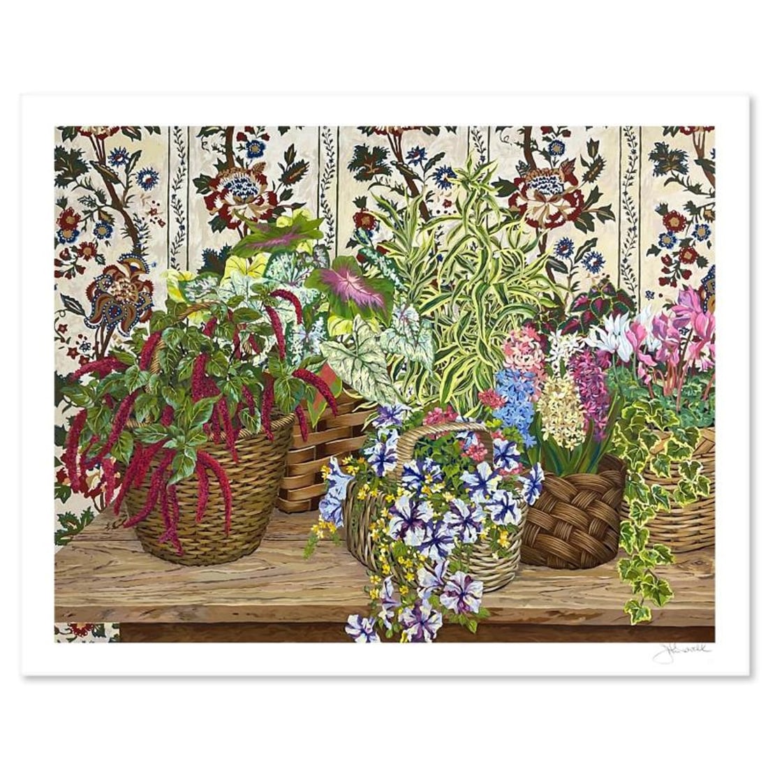 John Powell, "Wicker Baskets" Limited Edition Serigraph, Numbered and Hand Signed with Letter of: Wicker Baskets is a limited edition serigraph on paper by John Powell, numbered and hand signed by the artist. Includes Letter of Authenticity. Measures approx. 37" x 30" (border), 32" x 24" (image). 
