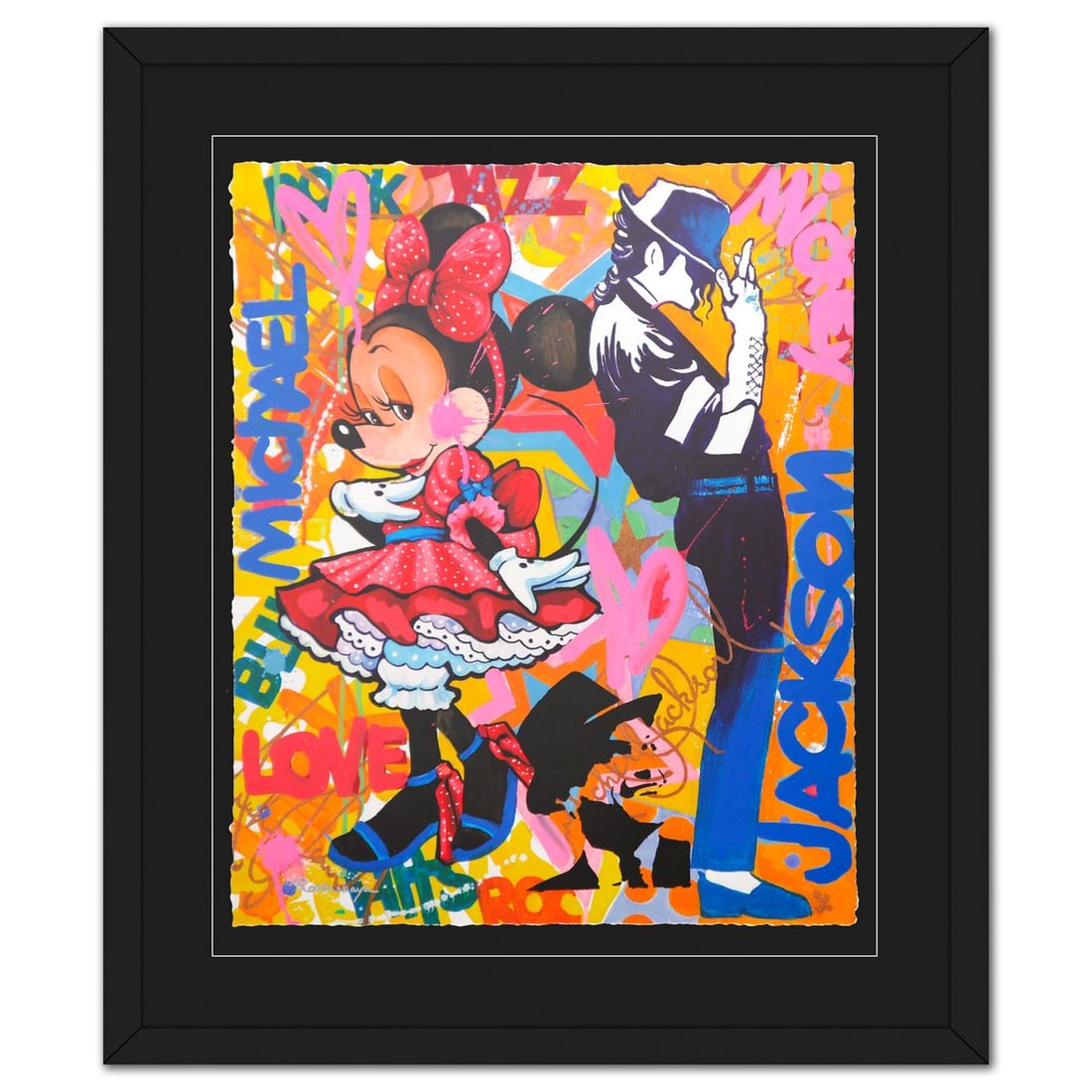 Nastya Rovenskaya- Original Mixed Media on Deckle Edge Paper "Back To Back": Artist: Nastya Rovenskaya. Medium: Original Mixed Media on Deckle Edge Paper. Title: Back To Back. Size: 30" x 24". Measures approx. 41" x 35" (framed). Signature: Hand signed. Certificate of Authenti