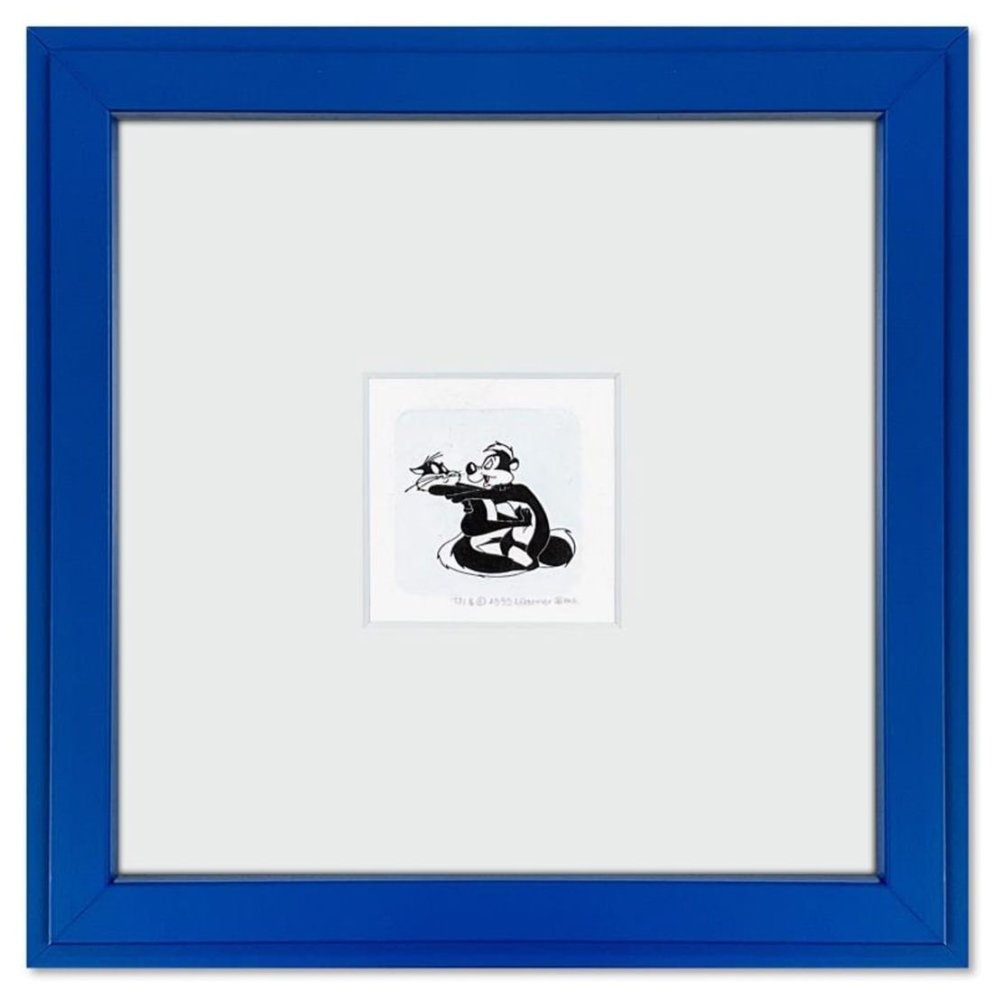 Pepe Le Pew in Love Framed Limited Edition Etching with Hand Tinted Color from Warner Bros.,: Pepe Le Pew in Love is a limited edition etching on paper with hand tinted coloring from Warner Bros., numbered and dated 1999. This piece comes framed. Measures approx. 9" x 9" (frame), 2" x 1.5" (im
