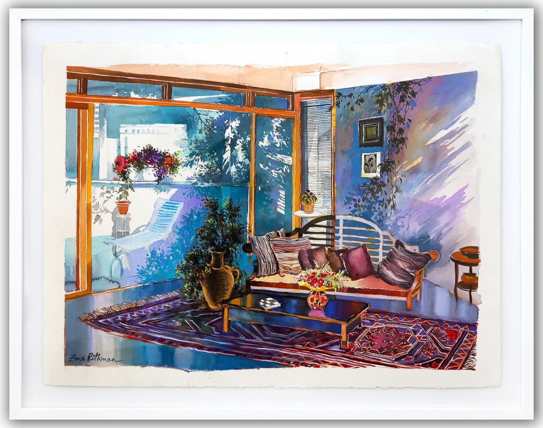 Zina Roitman- Original Watercolor "Untitled": Artist: Zina Roitman. Medium: Original Watercolor. Title: Untitled. Size: 22" x 30". Measures approx. 27" x 34" (framed). Signature: Hand Signed by the artist. Certificate of Authenticity: Is