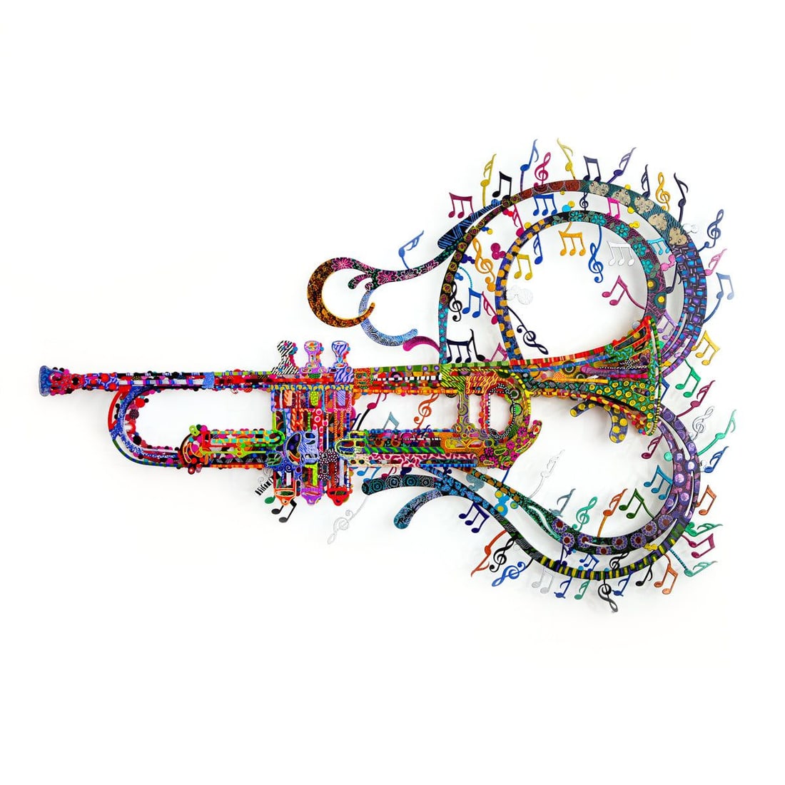 Patricia Govezensky- Original Painting on Cutout Steel "Trumpet": Artist: Patricia Govezensky. Medium: Original Painting on Cutout Steel. Title: Trumpet. Size: 30" x 44". Signature: Hand Signed by the artist. Certificate of Authenticity: From the publisher.