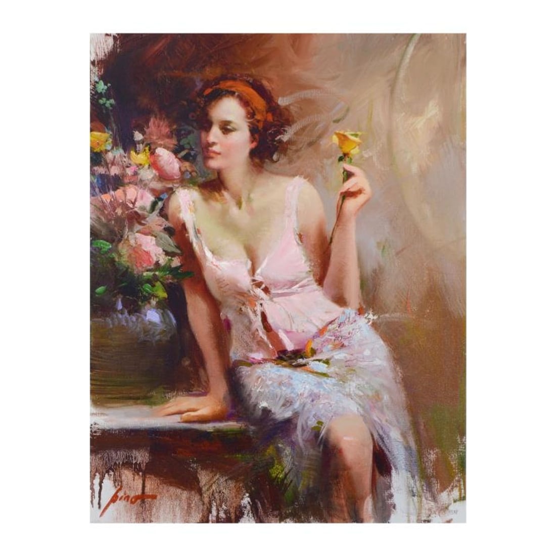 Pino (1939-2010), "Sweet Scent" Limited Edition Hand Embellished Giclee on Canvas. Numbered and Hand