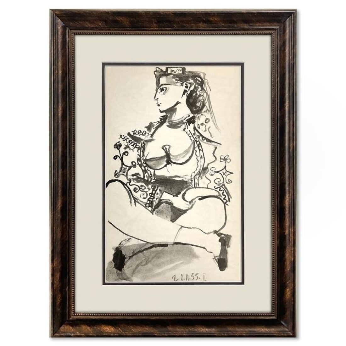 Pablo Picasso (1881-1973), "Carnet de Californie 21.11.55-II" Framed Vintage Lithograph on Paper: Carnet de Californie 21.11.55-II is a vintage lithograph on paper by Pablo Picasso (1881-1973). This piece is from Picasso's Carnet de Californie Series and was printed in Paris, France by Mourlot Stu
