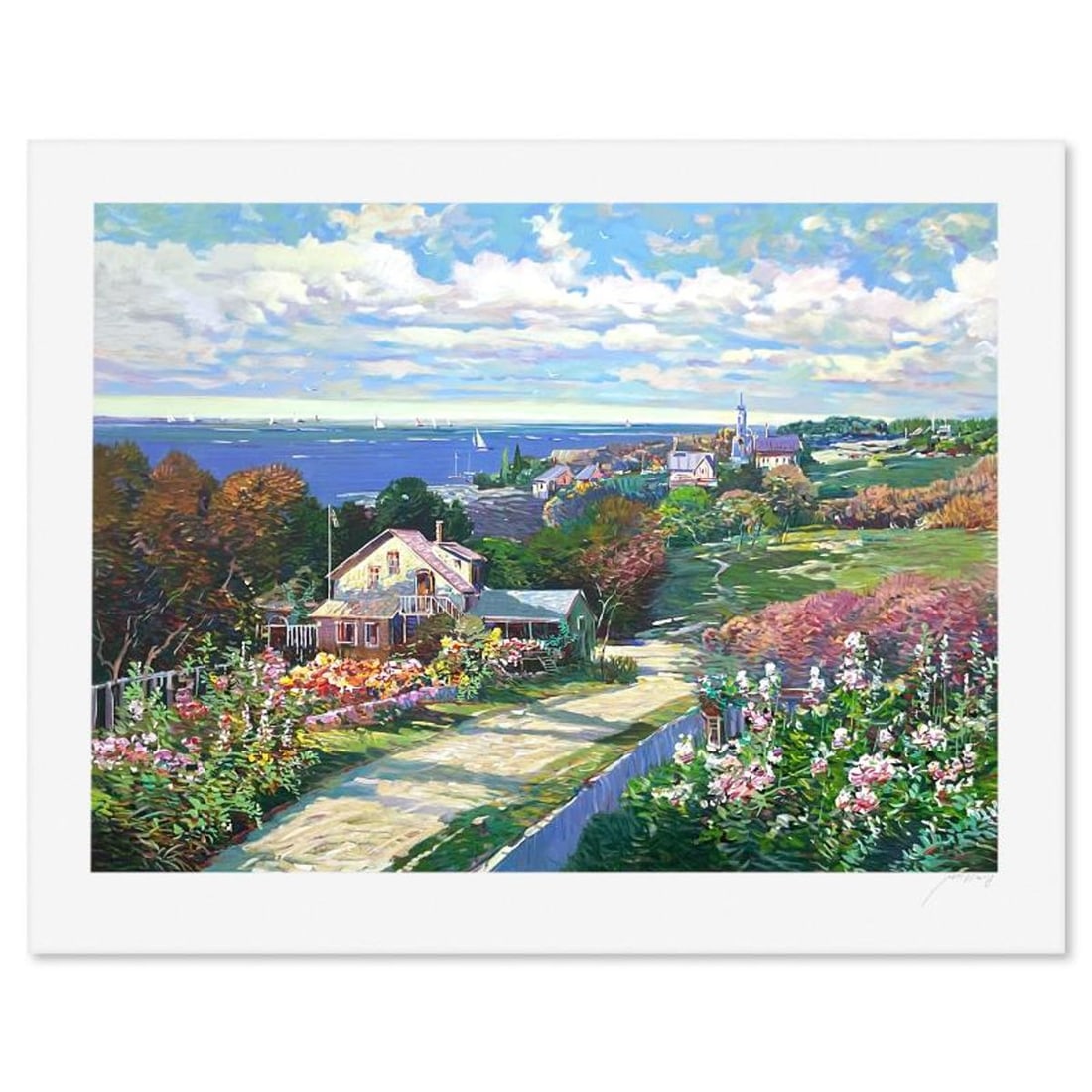 Ming Feng, "Seaside Vista" Limited Edition Printer's Proof Serigraph, Numbered and Hand Signed with: Seaside Vista is a limited edition printer's proof serigraph on paper by Ming Feng, numbered and hand signed by the artist. Includes Letter of Authenticity. Measures approx. 30.5" x 38" (border), 25" 