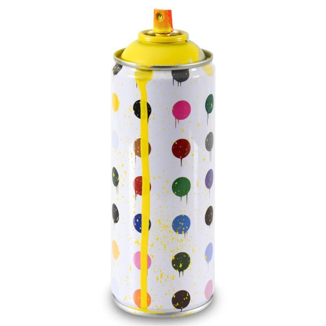Mr. Brainwash, "Hirst Dots (Yellow)" Limited Edition Hand Painted Spray Can with Plate Signature.: Hirst Dots (Yellow) is a numbered limited edition hand painted spray can by Mr Brainwash. This piece bears the plate signature of the artist and comes from his 2020 Classic Spray Can Collection. Measu