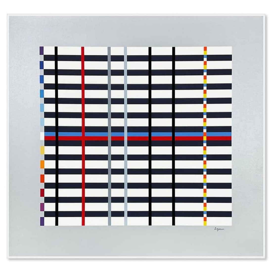 Yaacov Agam, "Hommage du Mondrian (Silver)" Limited Edition Serigraph, Numbered and Hand Signed with: Hommage du Mondrian (Silver) is a limited edition serigraph on paper by Yaacov Agam, hand signed by the artist. Includes Letter of Authenticity. Measures approx. 26.5" x 28" (image). Reference#: 75913