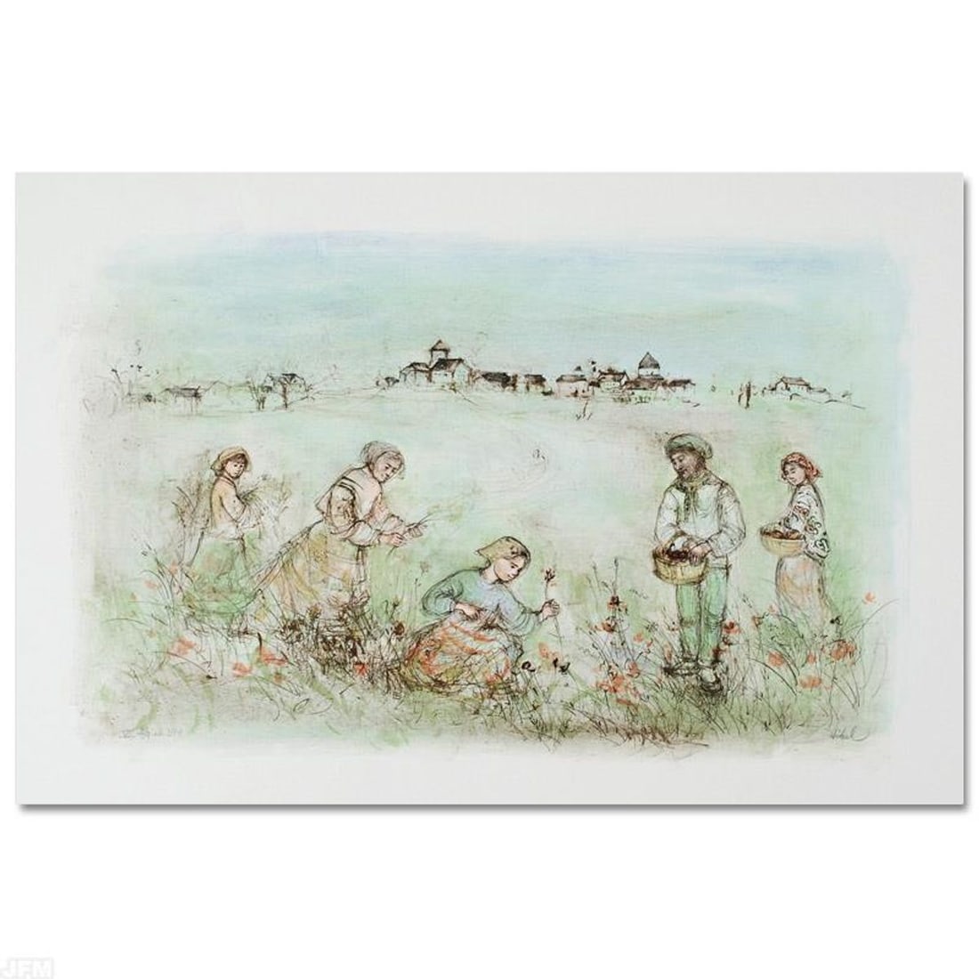 Tuscan Fields Limited Edition Lithograph by Edna Hibel, Numbered and Hand Signed with Certificate of: Wild lines and muted colors make Edna Hibel's art stand out in any room. "Tuscan Fields" is a limited edition lithograph on paper, numbered and hand signed by Hibel. Includes Certificate of Authentici