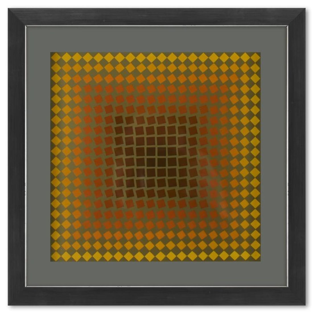Victor Vasarely (1908-1997), "CTA - 105 de la serie CTA - 102" Framed 1971 Heliogravure Print with: CTA - 105 de la serie CTA - 102 is a heliogravure print on paper, published in 1971, by Victor Vasarely (1908-1997). This piece comes custom framed, with a letter of authenticity and with a 1976 Vasar
