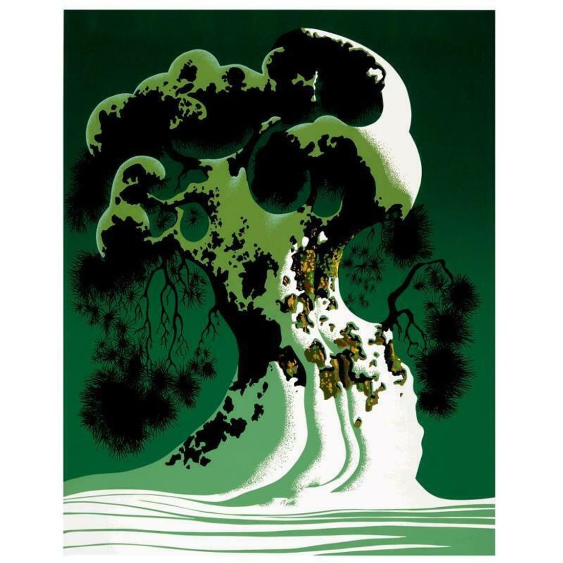 Eyvind Earle (1916-2000), "Snow Covered Bonsai" Limited Edition Serigraph on Paper; Numbered & Hand: Snow Covered Bonsai is a limited edition serigraph on paper by Eyvind Earle (1916-2000). The piece is numbered, hand-signed by the artist, and accompanied by a certificate of authenticity. Measures ap