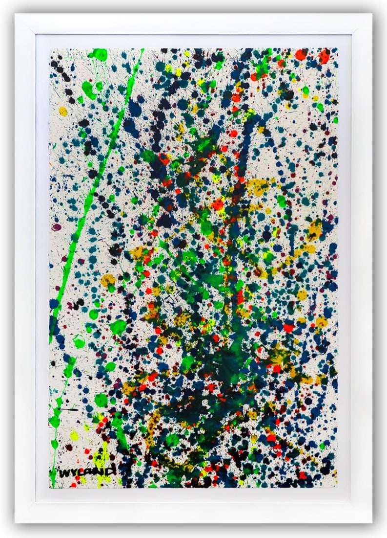Wyland- Original Watercolor Painting on Deckle Edge Paper "Abstract Drip": Artist: Wyland. Medium: Original Watercolor Painting on Deckle Edge Paper. Title: Abstract Drip. Size: 40" x 26". Measures approx. 47" x 32" (framed). Signature: Hand Signed by the artist. Certificate
