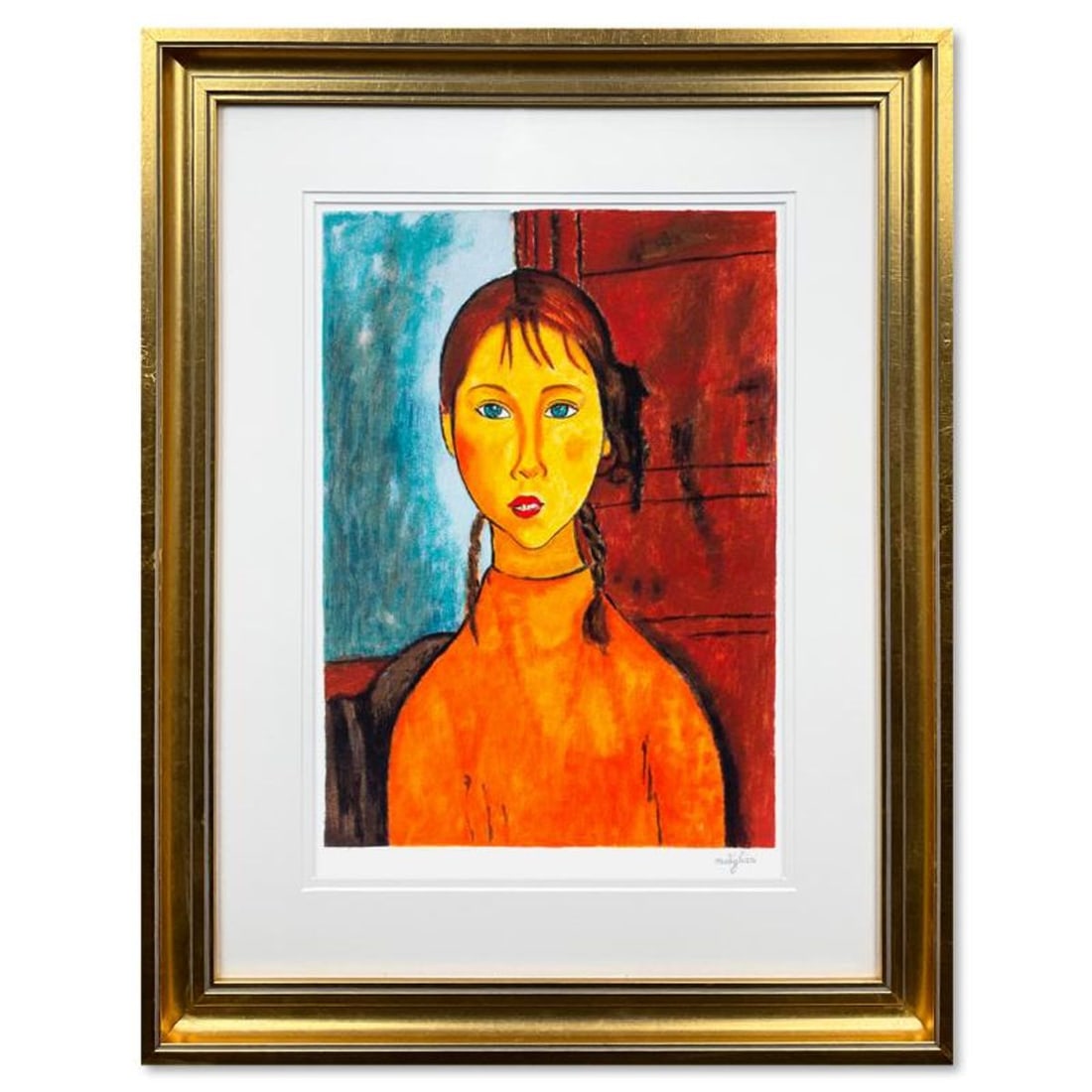 Amedeo Modigliani (1884-1920), "Bambina Con Trecce" Framed Limited Edition Serigraph with Letter of: Bambina Con Trecce is a framed limited edition serigraph on paper by Amedeo Modigliani. The piece is plate signed and comes with a letter of authenticity. Measures approximately 27" x 25" (frame), 16.