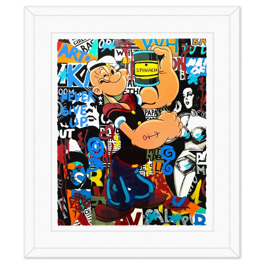 Nastya Rovenskaya- Original Mixed Media on Deckle Edge Paper "Power": Artist: Nastya Rovenskaya. Medium: Original Mixed Media on Deckle Edge Paper. Title: Power. Size: 30" x 24". Measures approx. 41" x 35" (framed). Signature: Hand signed. Certificate of Authenticity: I
