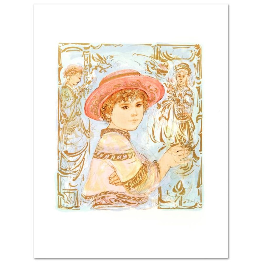 Todd Limited Edition Lithograph by Edna Hibel (1917-2014), Numbered and Hand Signed with Certificate: Todd is a limited edition lithograph on paper, numbered and hand signed by Edna Hibel (1917-2014). Includes Certificate of Authenticity! Measures approx. 20" x 26" (with border), 15" x 17" (image). Re