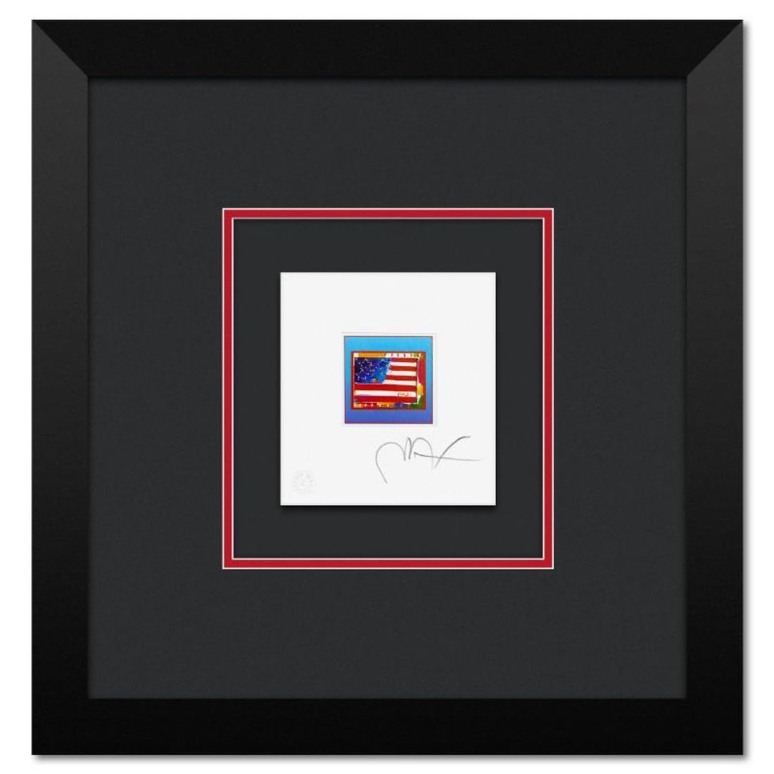 Peter Max, "Flag with Heart on Blue" Framed Limited Edition Lithograph, Numbered and Hand Signed (1 of 2)