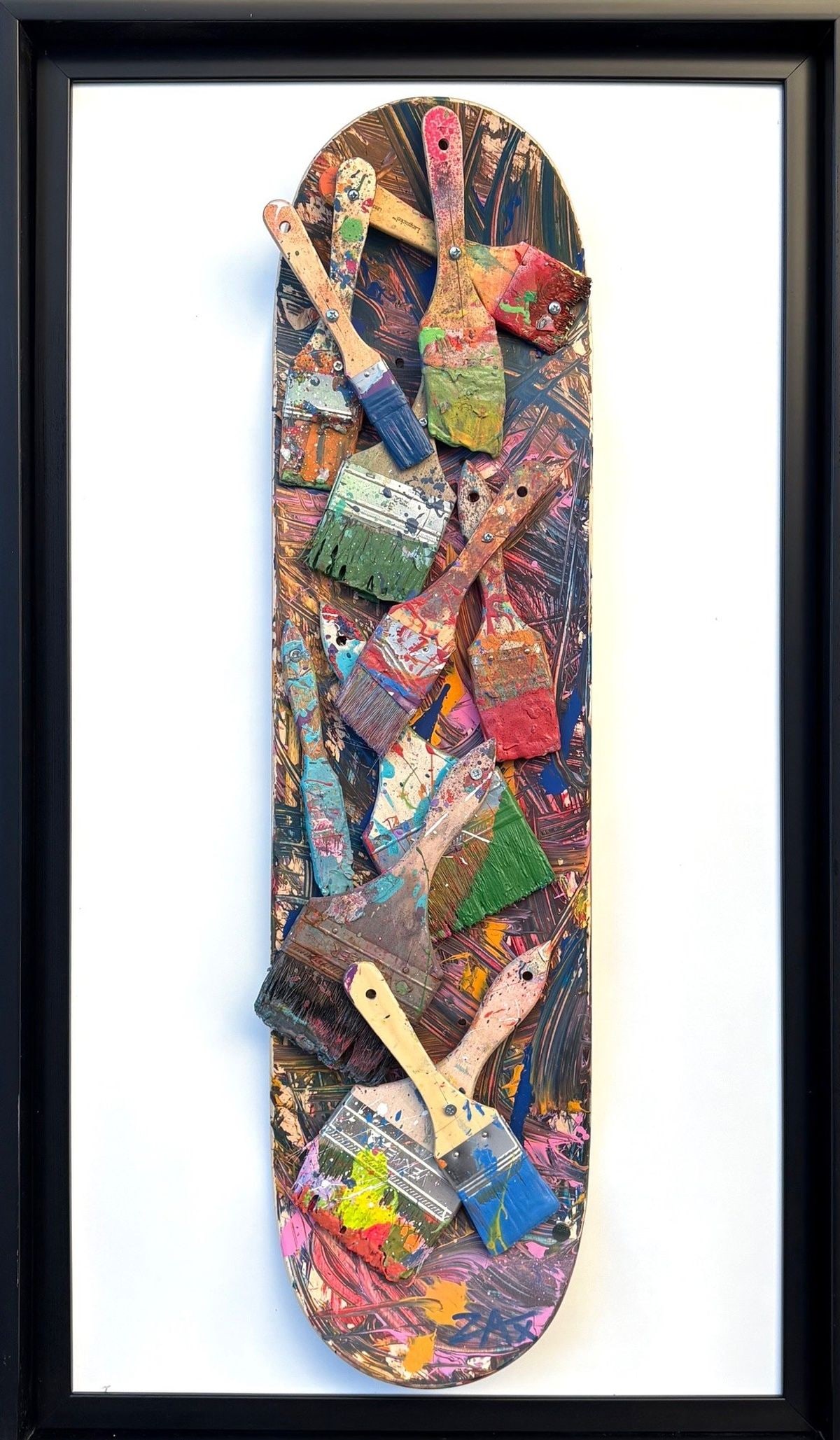 E.M Zax- 1/1 original paintbrush collage on wood skateboard deck (1 of 3)