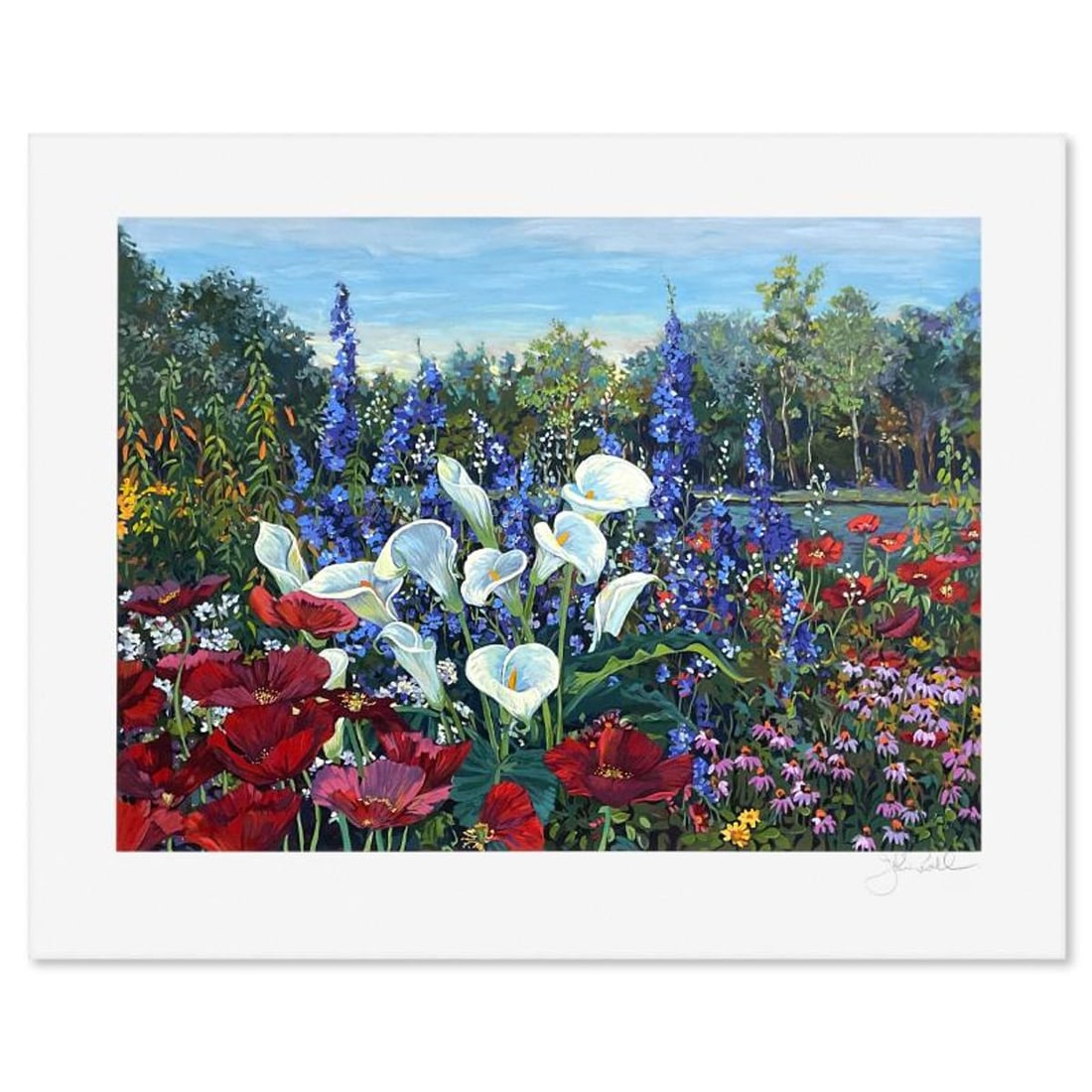 John Powell, "Riverwood Garden" Limited Edition Printer's Proof Serigraph, Numbered and Hand Signed: Riverwood Garden is a limited edition printer's proof serigraph on paper by John Powell, numbered and hand signed by the artist. Includes Letter of Authenticity. Measures approx. 23.5" x 29" (border),