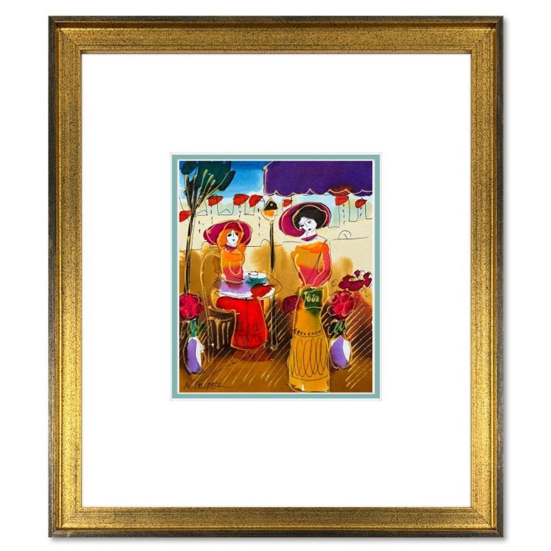 Moshe Leider, Framed Original Mixed Media Watercolor Painting, Hand Signed with Letter of