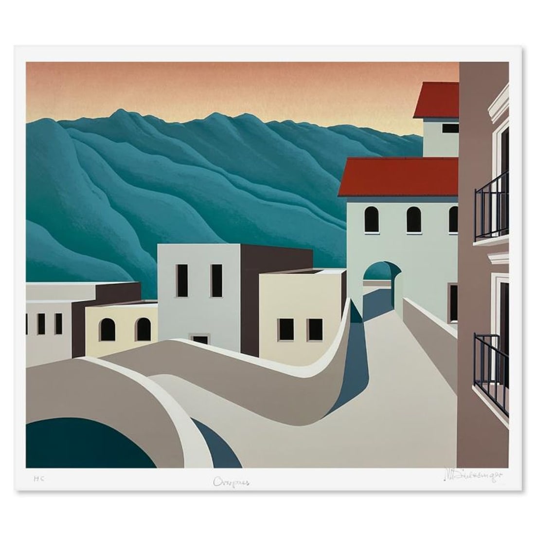 William Schlesinger (1915-2011), "Overpass" Limited Edition Serigraph from an HC Edition, Hand: Overpass is a limited edition serigraph from an HC Edition on paper by William Schlesinger (1915-2011), hand signed by the artist. Includes Letter of Authenticity. Measures approx. 30.5" x 27.5" (bord