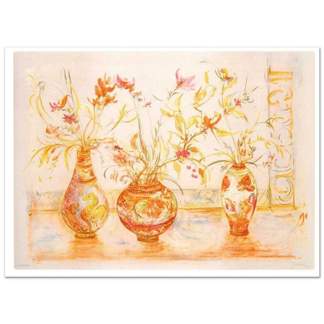 Chinese Vase Limited Edition Lithograph (42" x 29.5") by Edna Hibel, Numbered and Hand Signed with: Chinese Vase is a limited edition lithograph on paper, numbered and hand signed by Edna Hibel. Includes Certificate of Authenticity! Measures approx. 44" x 31" (with border), 42" x 29.5" (image). Refe