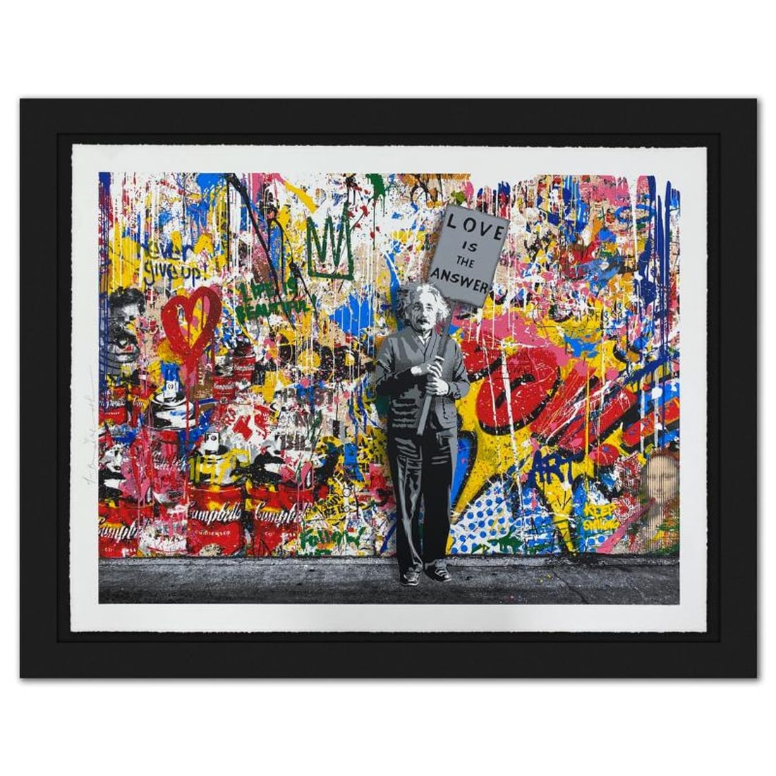 Mr. Brainwash, "M=bwÂ² - Collage" Framed Limited Edition Silkscreen, Hand Signed with Certificate: M=bwÂ² - Collage is a limited edition silkscreen on deckle edge paper by Mr Brainwash, hand signed by the artist.This piece comes framed. Includes Certificate of Authenticity. Measures approx. 40.5"