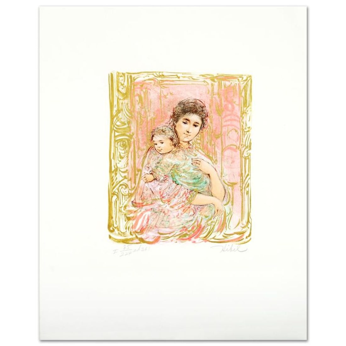 Willa And Child Limited Edition Lithograph by Edna Hibel (1917-2014), Numbered and Hand Signed with: Willa And Child is a limited edition lithograph on paper, numbered and hand signed by Edna Hibel (1917-2014). Includes Certificate of Authenticity! Measures approx. 13" x 16" (with border), 6.5" x 8"