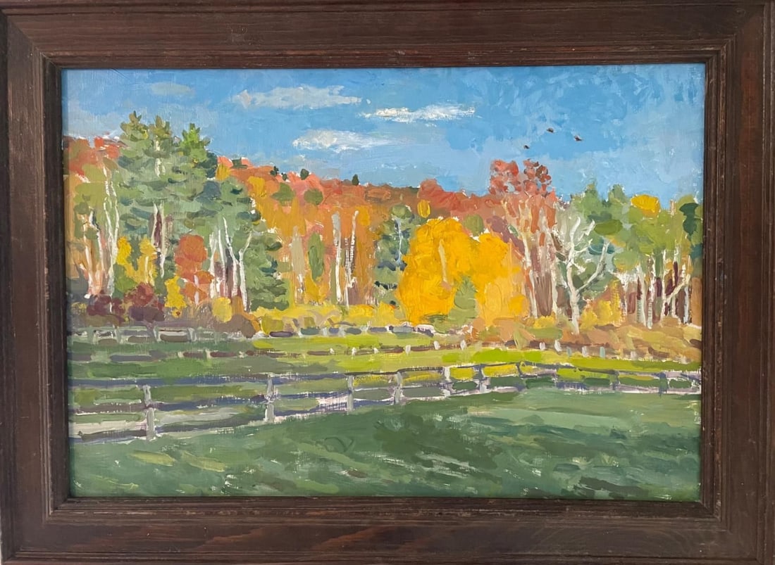 Boris Tyomkin- Oil on wood panel "Evening Light. Berkshires": Artist: Boris Tyomkin. Medium: Oil on wood panel. Title: Evening Light. Berkshires. Size: 13" x 19". Reference#: 25155.