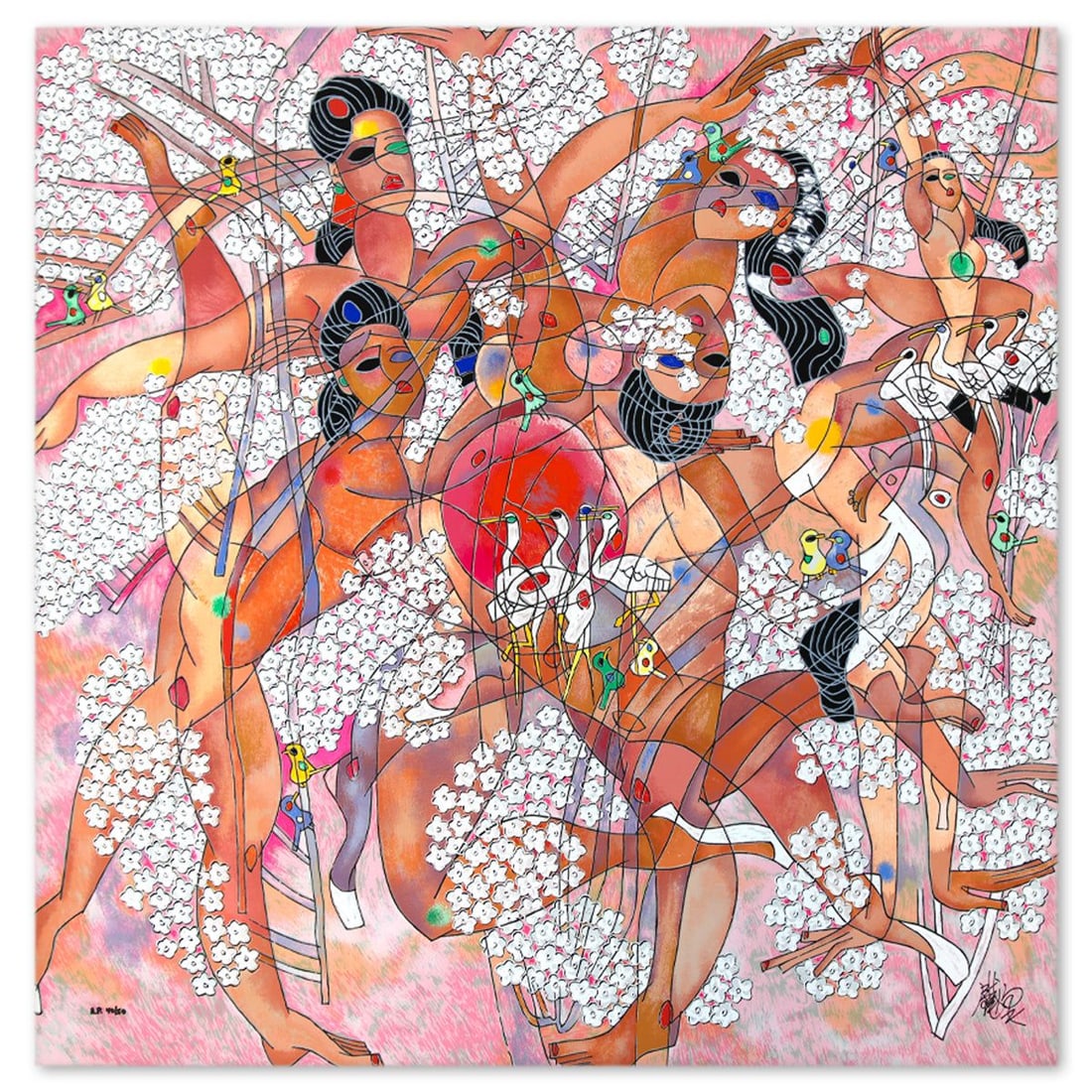 Jian Tie Feng- Serigraph "Spring": Artist: Jian Tie Feng. Medium: Serigraph. Title: Spring. Size: 33" x 33". Signature: Hand Signed and Numbered. Reference#: 80557.