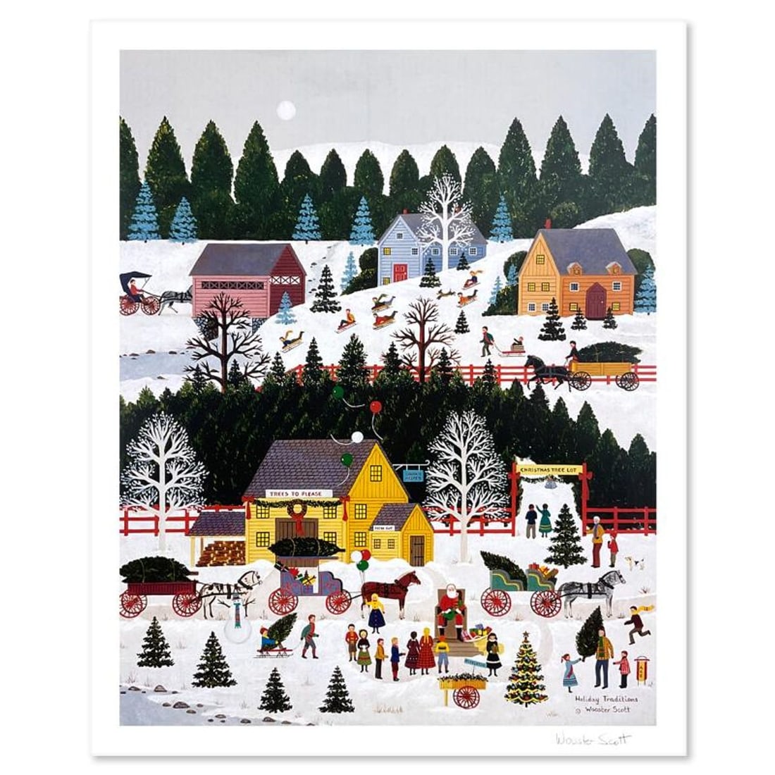 Jane Wooster Scott, "Holiday Traditions" Hand Signed Lithograph with Letter of Authenticity.: Holiday Traditions is a limited edition lithograph on paper by Jane Wooster Scott. The piece is hand signed and comes with a letter of authenticity. This piece is not numbered. Measures approx. 25" x 