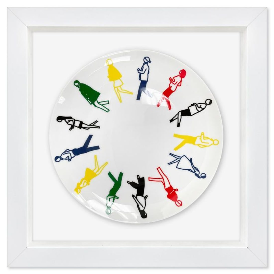 Julian Opie, "Running" Framed Limited Edition Fine Bone China Plate.: Running is a limited edition fine bone china plate by Julian Opie. This plate is custom framed and floated on linen. Measures approx. 15.5" x 15.5" (frame), 10.5" (plate diameter). This item requires 
