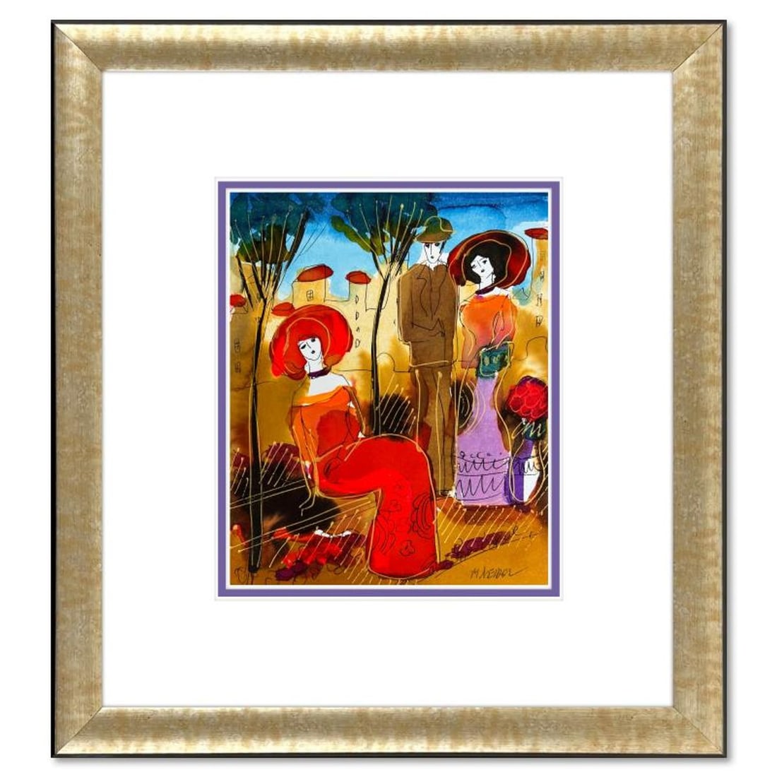 Moshe Leider, Framed Original Mixed Media Watercolor Painting, Hand Signed with Letter of: This is an original mixed media watercolor painting on paper by Moshe Leider. Hand signed by the artist, this piece comes custom framed and includes a Letter of Authenticity. Measures approximately 16