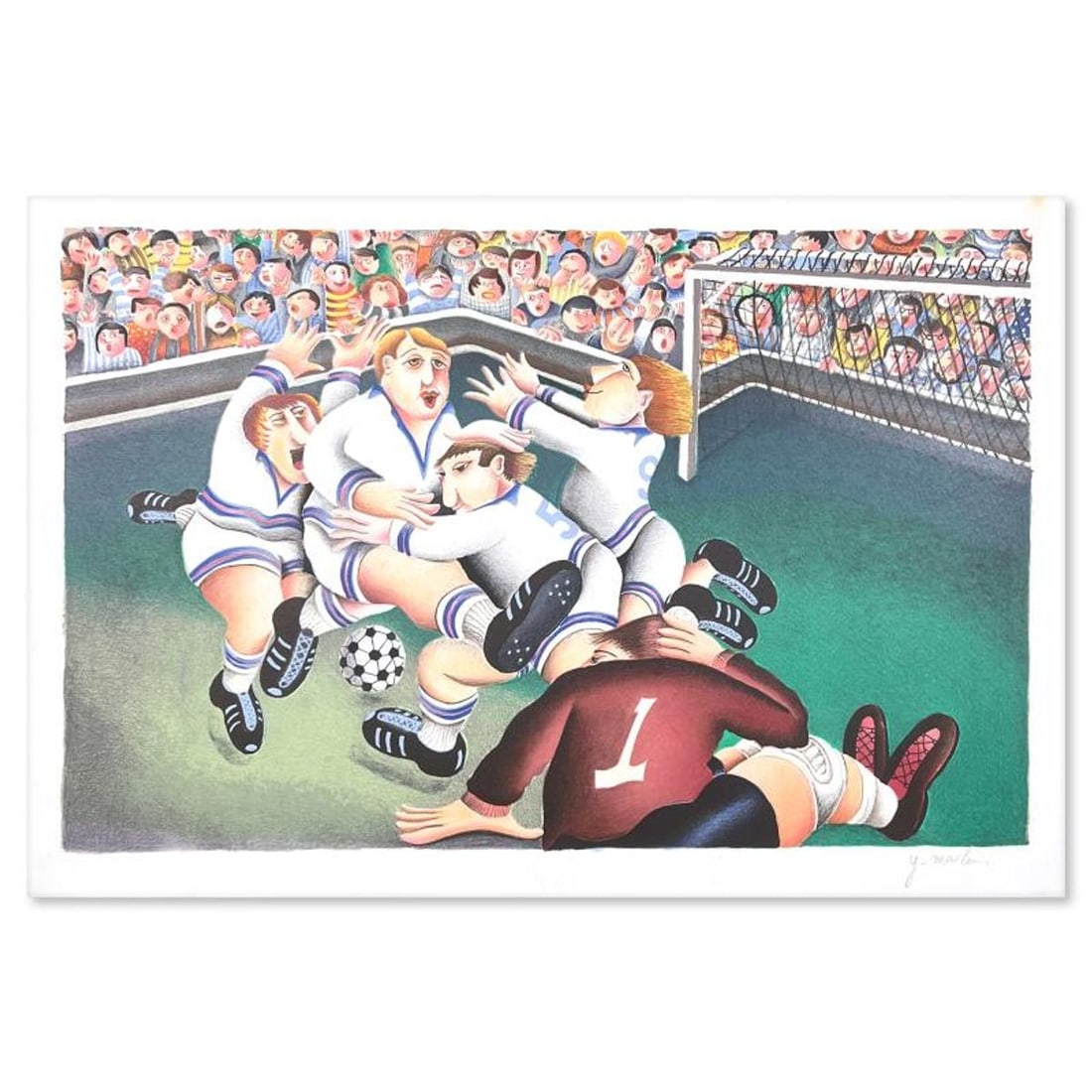Yuval Mahler, "Soccer" Limited Edition Serigraph, Numbered and Hand Signed with Letter of: Soccer is a limited edition serigraph on paper by Yuval Mahler. The piece comes hand signed by the artist, numbered, and with a letter of authenticity. Measures approximately 12.5" x 19.5". Reference#