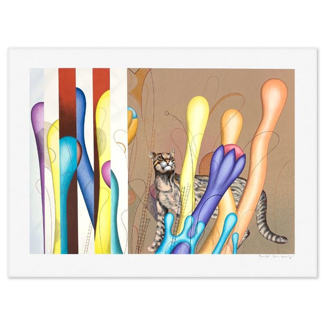 Yankel Ginzburg, "Ocelot" Limited Edition Serigraph, Numbered and Hand Signed with Letter of: Ocelot is a limited edition serigraph on paper by Yankel Ginzburg, numbered and hand signed with a Letter of Authenticity. Measures approx. 30" x 40" (border), 24" x 34.5" (image). Reference#: 90592.