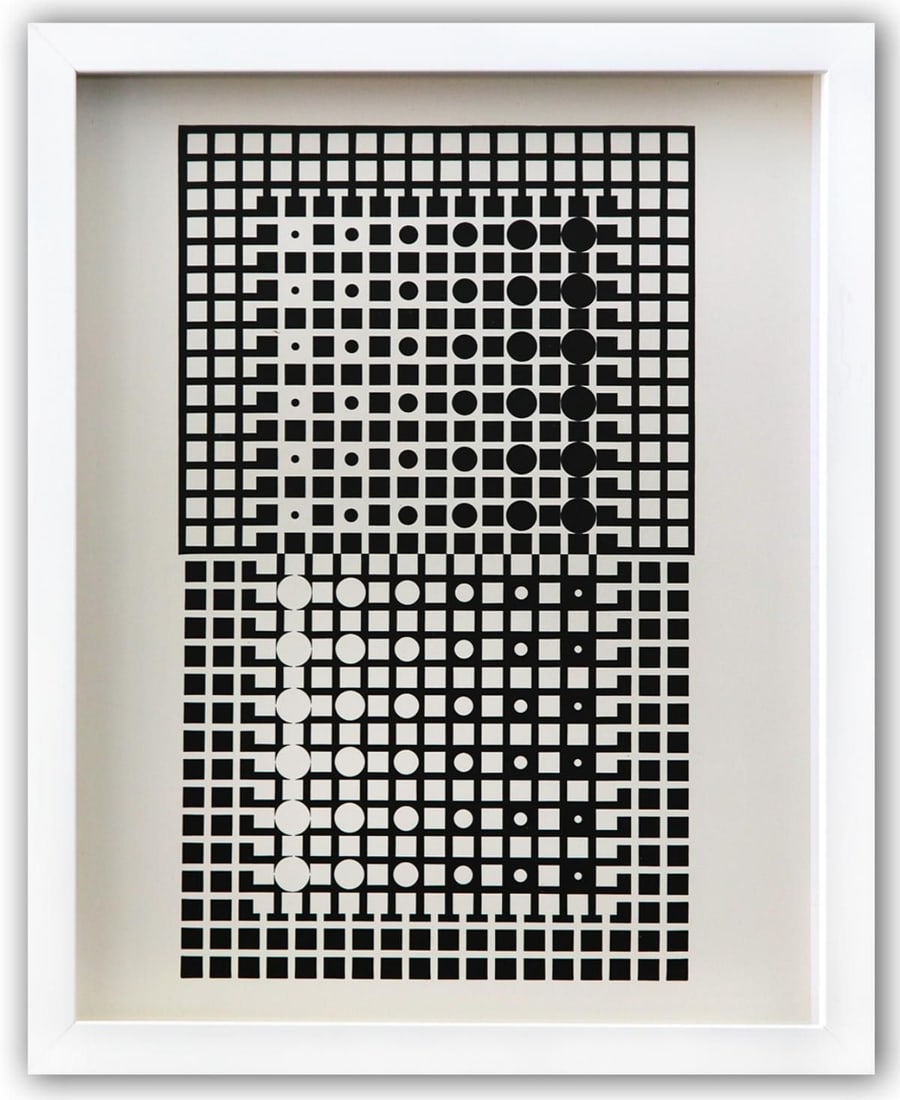 Victor Vasarely- Heliogravure Print "Untitled": Artist: Victor Vasarely. Medium: Heliogravure Print. Title: Untitled. Size: 14" x 11". Measures approx. 15" x 12" (framed). Additional: Custom Framed. Reference#: 21596.