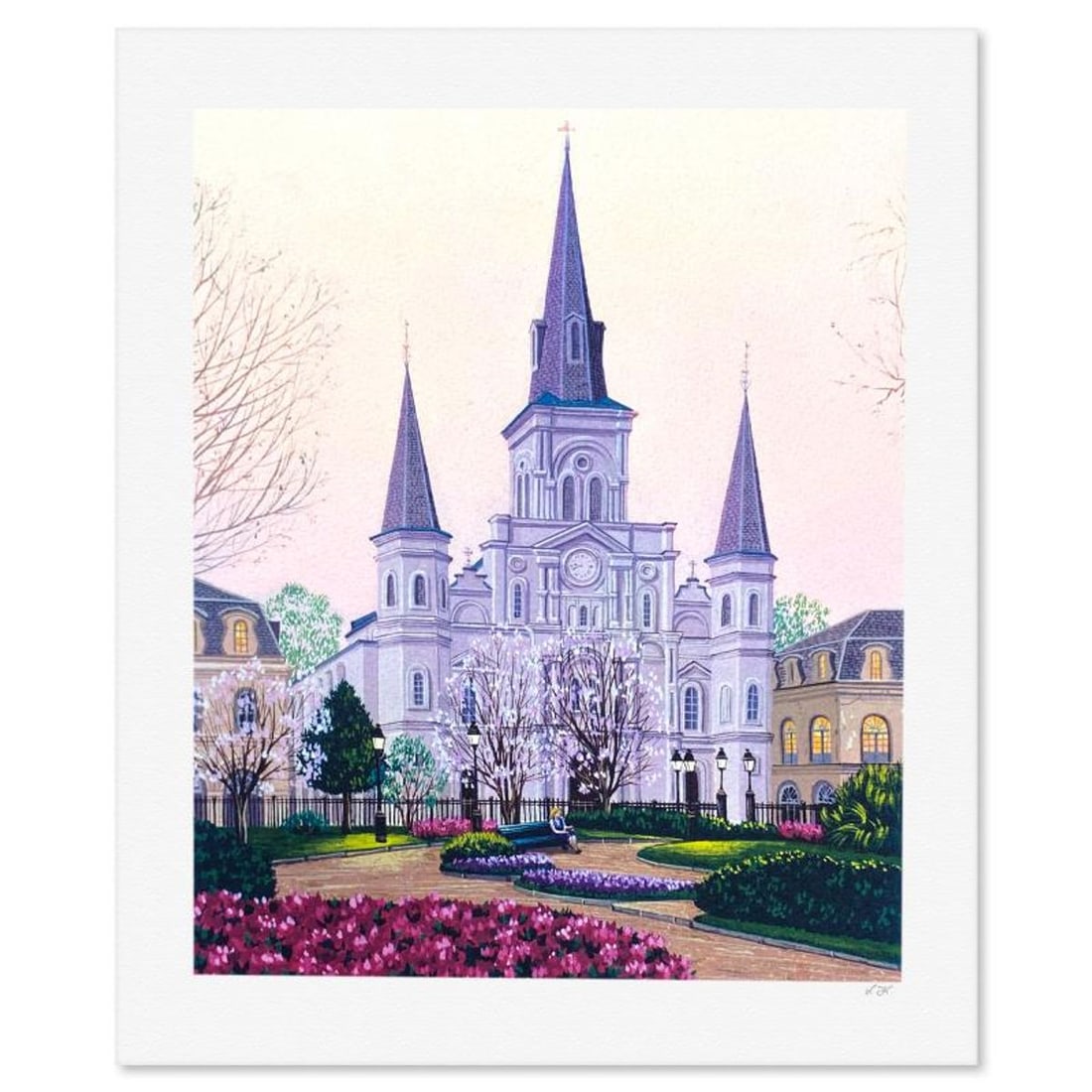 Liudmila Kondakova, "Dawn in Jackson Square" Limited Edition Lithograph, Numbered and Hand Signed: Dawn in Jackson Square is a limited edition lithograph on paper by Liudmila Kondakova, hand signed by the artist. Includes Certificate of Authenticity from Chalk & Vermilion Fine Arts. Measures approx