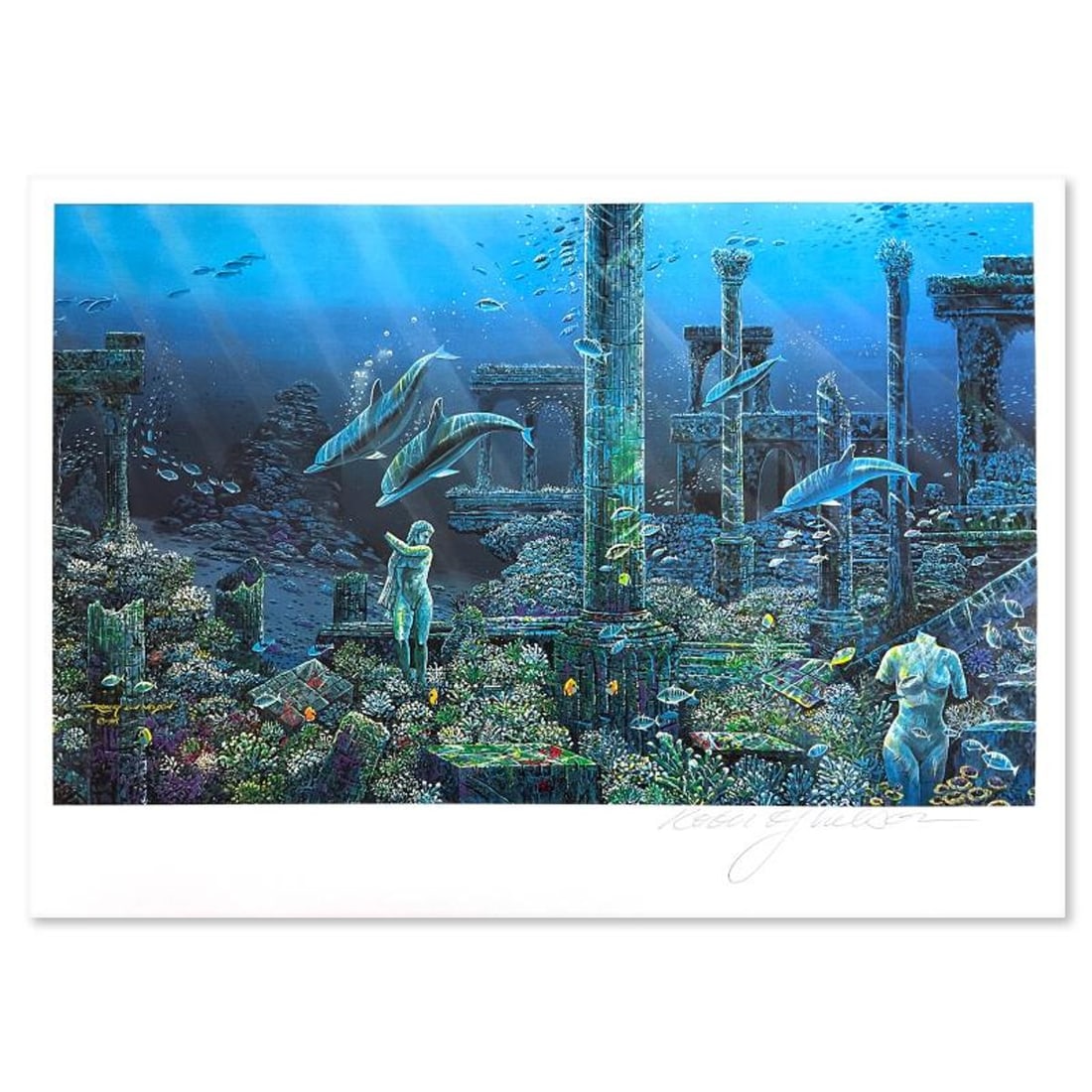 Robert Lyn Nelson, "Athenian Odyssey" Limited Edition Mixed Media, Numbered and Hand Signed with: Athenian Odyssey is a limited edition mixed media on paper by Robert Lyn Nelson, numbered and hand signed by the artist. This piece was originally a diptych but this item is only the bottom piece. Inc