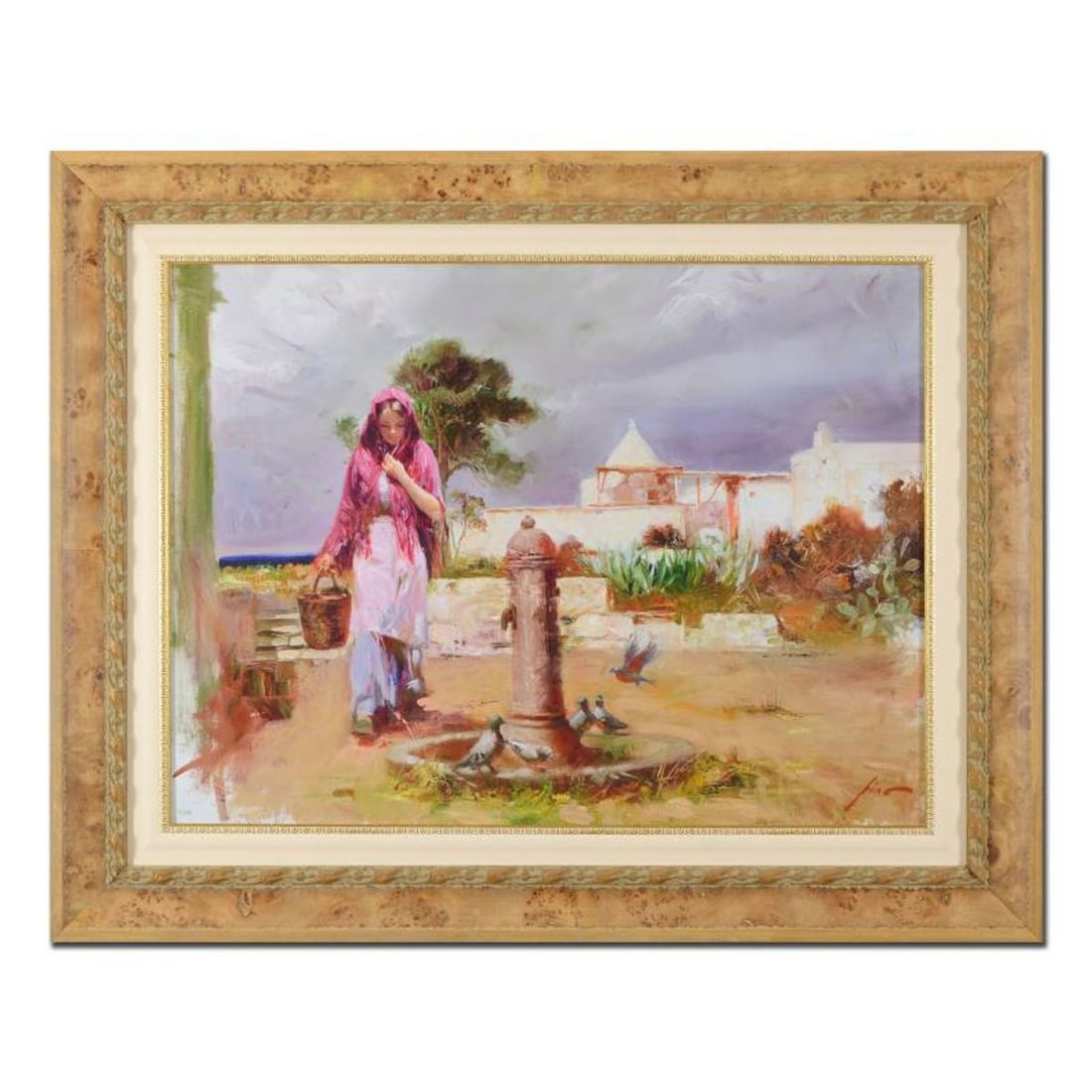 Pino (1939-2010), "The Water Fountain" Framed Limited Edition Hand Embellished Giclee on Canvas.