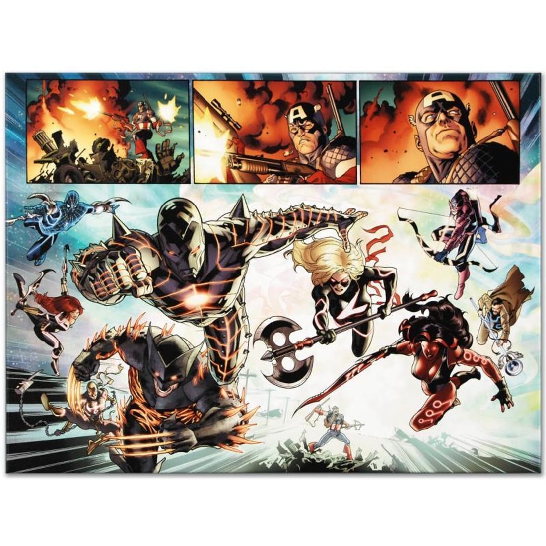 Marvel Comics "Fear Itself #7" Numbered Limited Edition Giclee on Canvas by Stuart Immonen with COA.: A piece of comic book history, this limited edition, from original art by Stuart Immonen, depicts classic Marvel characters. Stuart Immonen is a Canadian comic book artist. He is best known for his wo