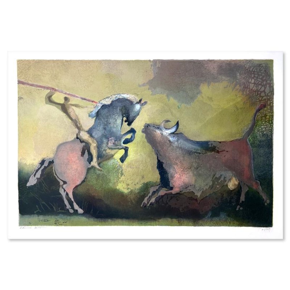 Edwin Salomon (1935-2014), "Matador" Limited Edition Serigraph, Hand Signed and Numbered; Letter of: Matador is a limited edition serigraph on paper by Edwin Salomon (1935-2014). The piece comes hand signed by the artist, numbered, and with a letter of authenticity. Measures approximately 17" x 26.5"