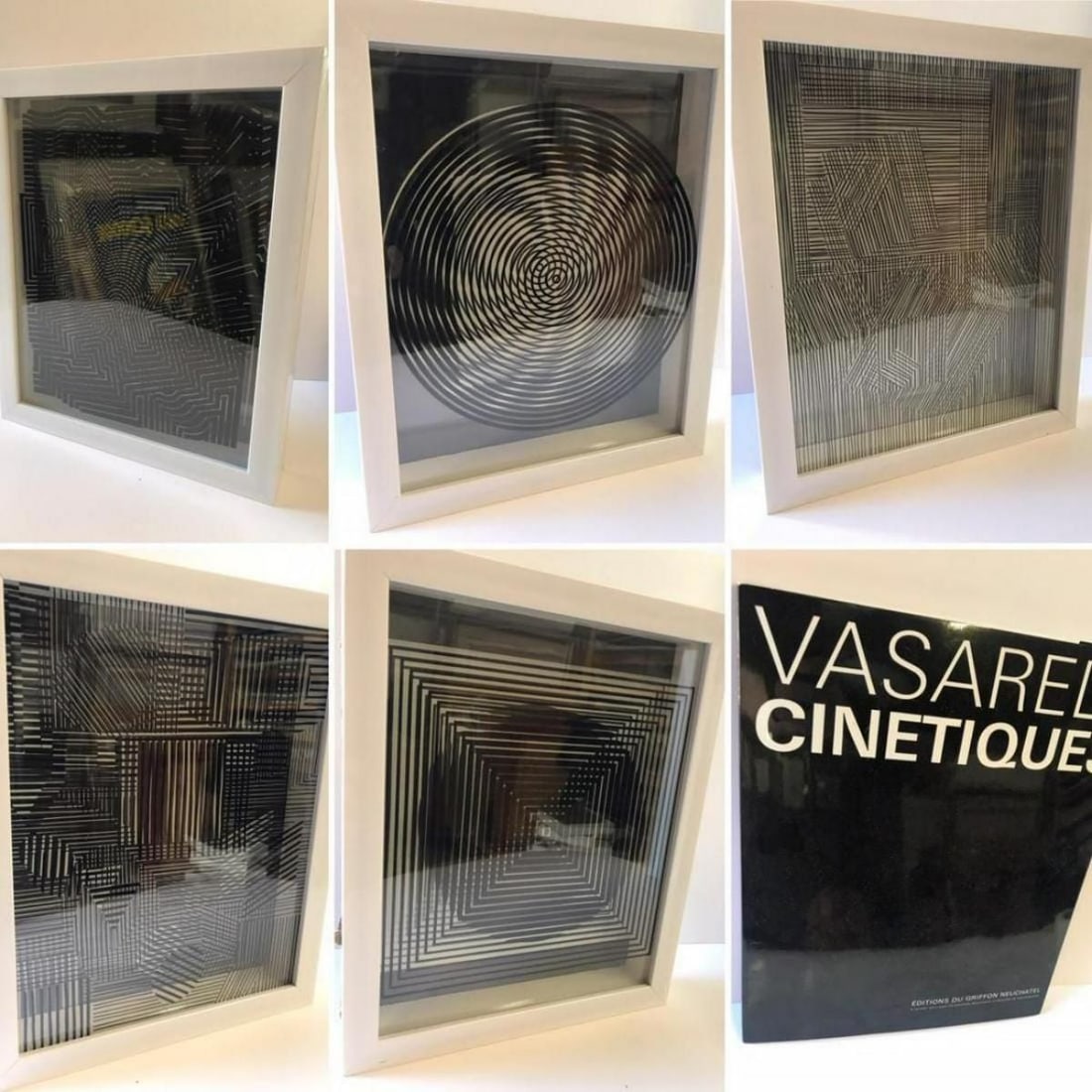 Victor Vasarely- 3D Wall Sculpture/object - Set of 5 "Cinetiques": Artist: Victor Vasarely. Medium: 3D Wall Sculpture/object - Set of 5. Title: Cinetiques. Size: 11" x 10". Measures approx. 13" x 11" Eac" (framed). Certificate of Authenticity: Is included. Additional