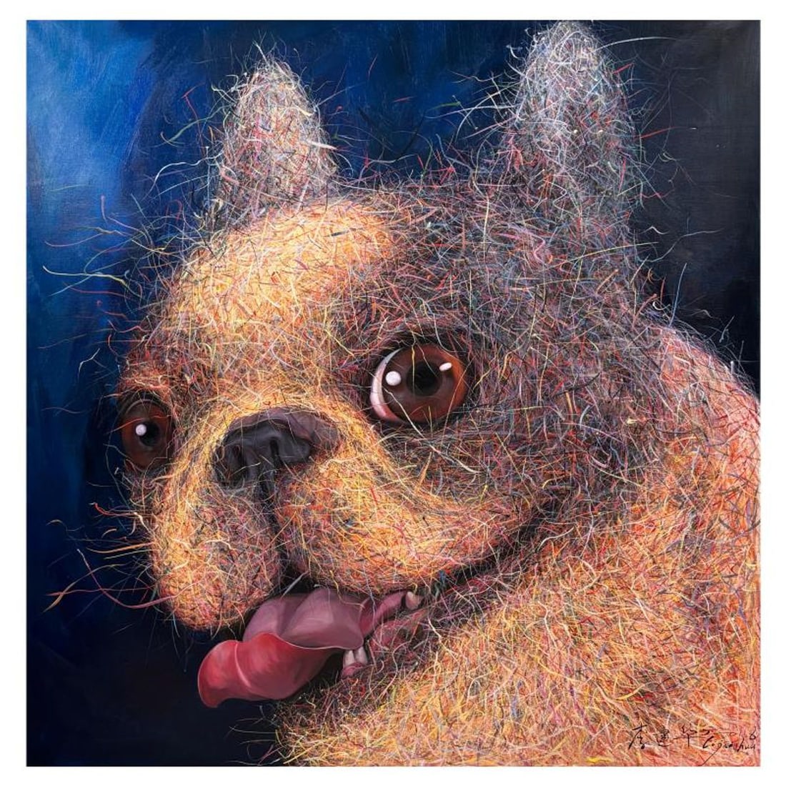 Li Jian Hua, "Dog's Joy" Original Oil Painting on Canvas, Hand Signed with Letter of Authenticity.