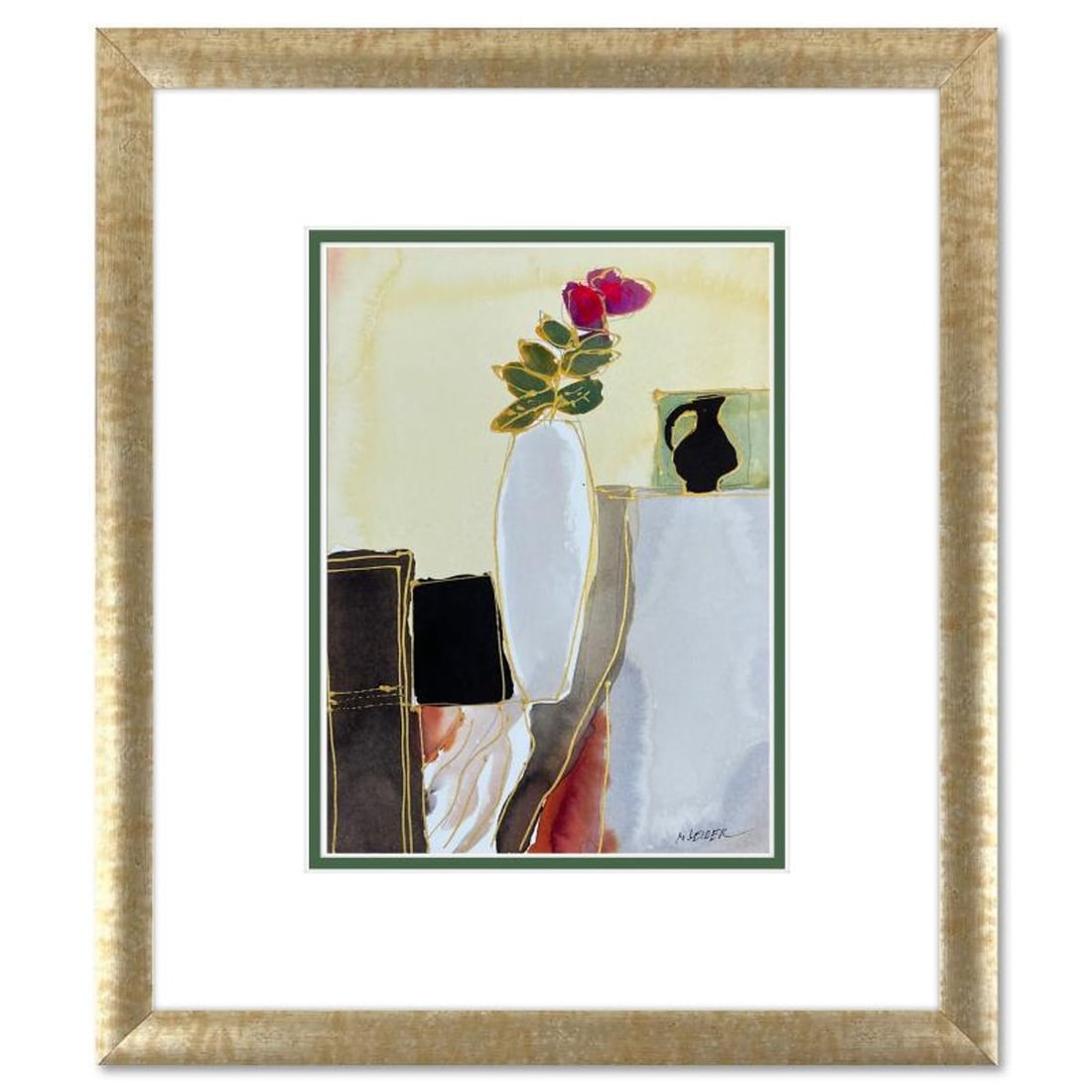 Moshe Leider, Framed Original Mixed Media Watercolor Painting, Hand Signed with Letter of: This is an original mixed media watercolor painting on paper by Moshe Leider. Hand signed by the artist, this piece comes custom framed and includes a Letter of Authenticity. Measures approximately 17