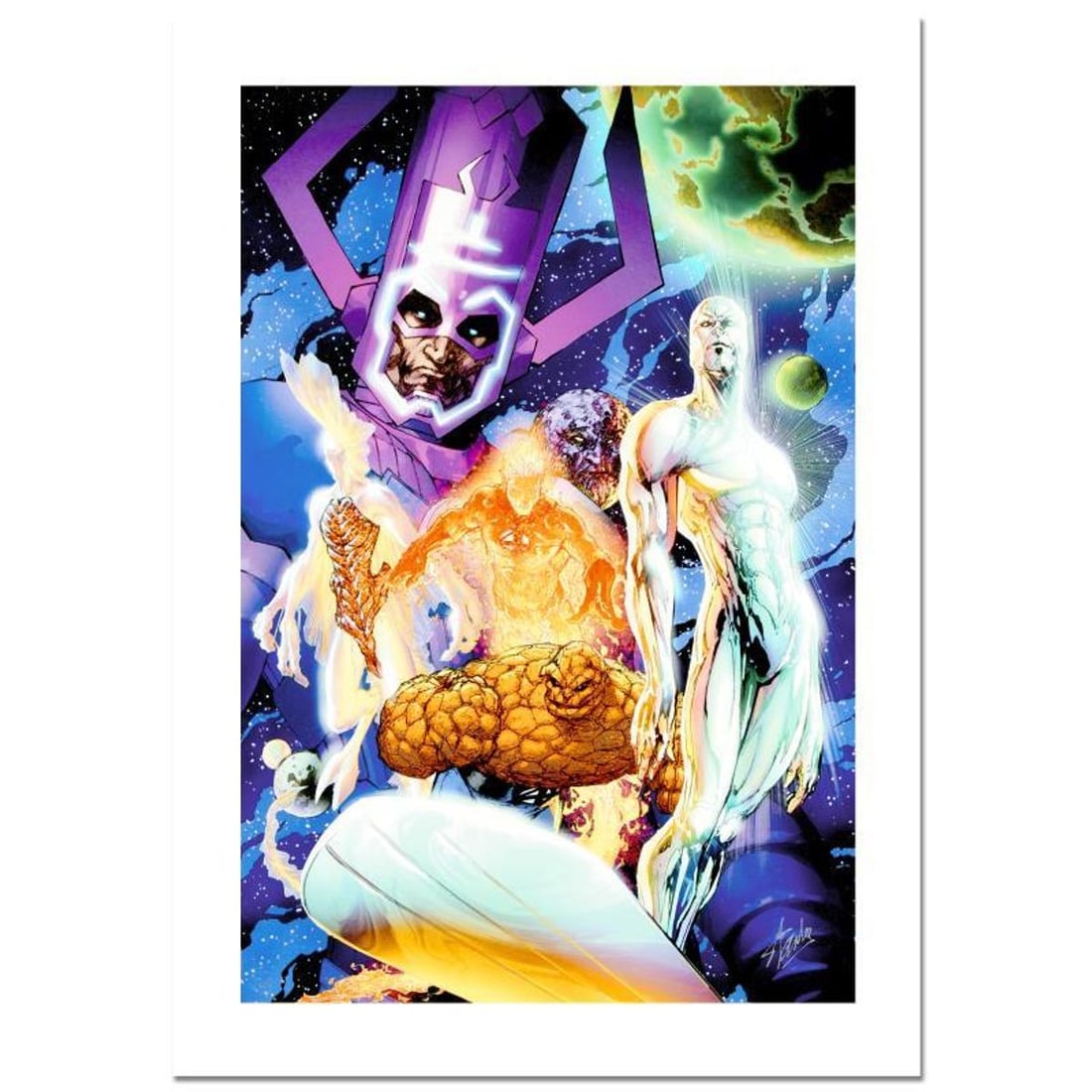 Stan Lee Signed, "Fantastic Four #545" Numbered Marvel Comics Limited Edition Canvas by Michael: A piece of comic book history, this limited edition print, drawn by Michael Turner (1971-2008), depicts the central characters from the Fantastic Four. Michael Turner started his career at Top Cow Pro