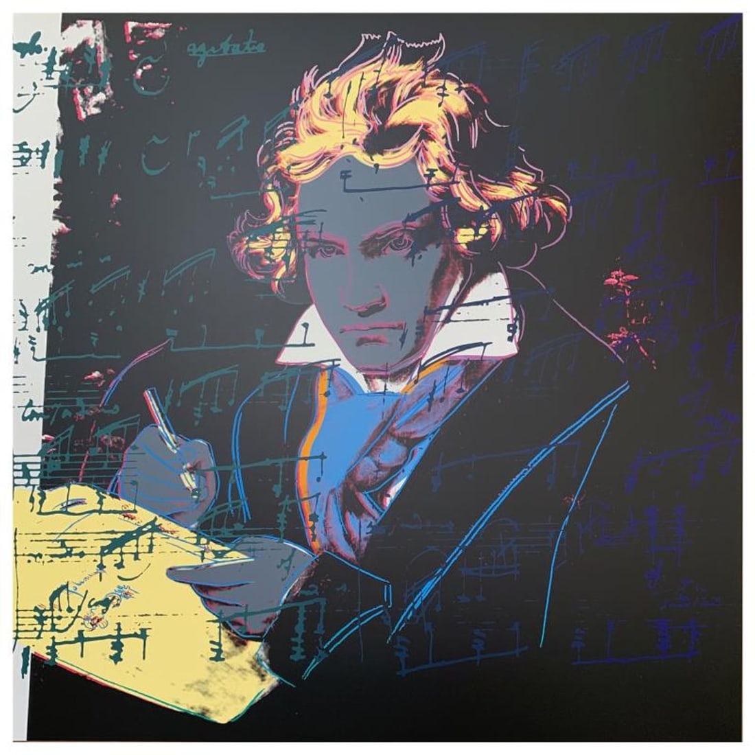 Andy Warhol "Beethoven" Limited Edition Silk Screen Print from Sunday B Morning.: Beethoven IV is a limited edition silk screen print on museum board from Sunday B Morning featuring the works of Andy Warhol. The piece is stamped in blue on the back with "Published by Sunday B. Morn