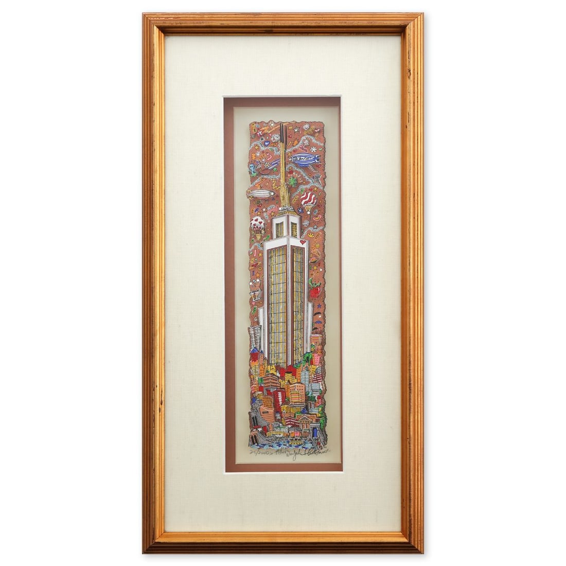 Charles Fazzino- 3D Construction Silkscreen Serigraph "Above Neyal": Artist: Charles Fazzino. Medium: 3D Construction Silkscreen Serigraph. Title: Above Neyal. Size: 14" x 5". Measures approx. 21" x 11" (framed). Signature: Hand Signed and numbered. Certificate of Auth