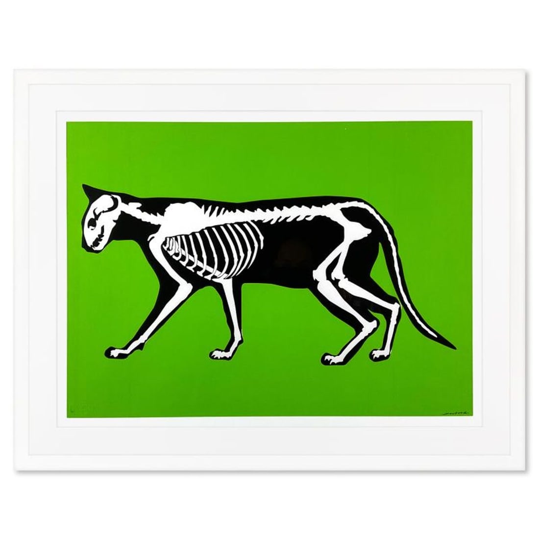 Hijack, "Skeleton Cat (Green)" Framed Limited Edition Silkscreen, Numbered and Hand Signed with: Skeleton Cat (Green) is a limited edition silkscreen on paper by Hijack (son of acclaimed artist Mr. Brainwash), numbered and hand signed by the artist. Includes Letter of Authenticity. This piece com
