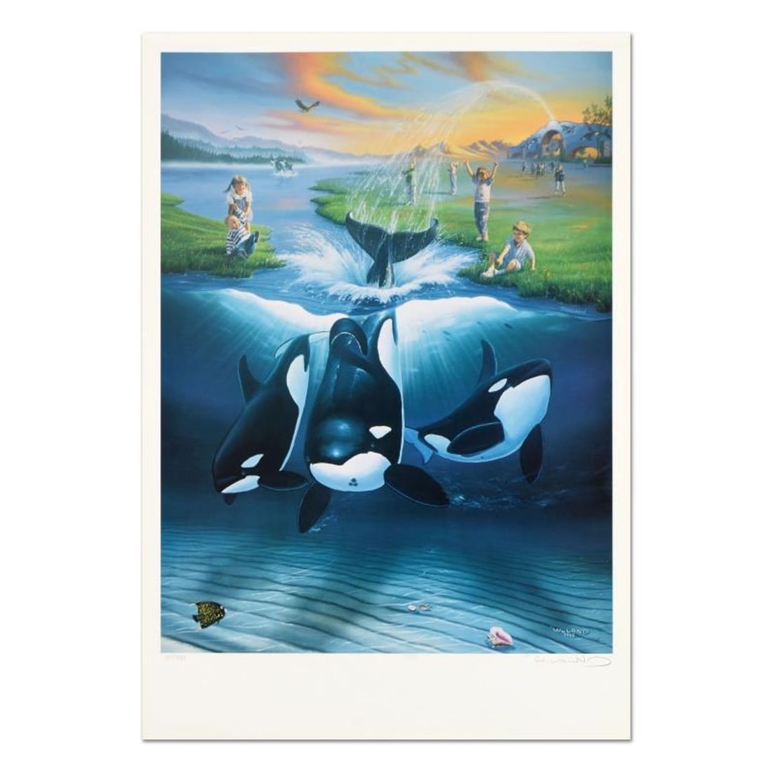 Wyland, "Keiko's Dream" Limited Edition Lithograph, Numbered and Hand Signed with Certificate of: Keiko's Dream is a limited edition lithograph on paper by Wyland, numbered and hand signed by the artist. Includes Certificate of Authenticity. Measures approx. 18" x 26" (border), 16.5" x 22" (image)