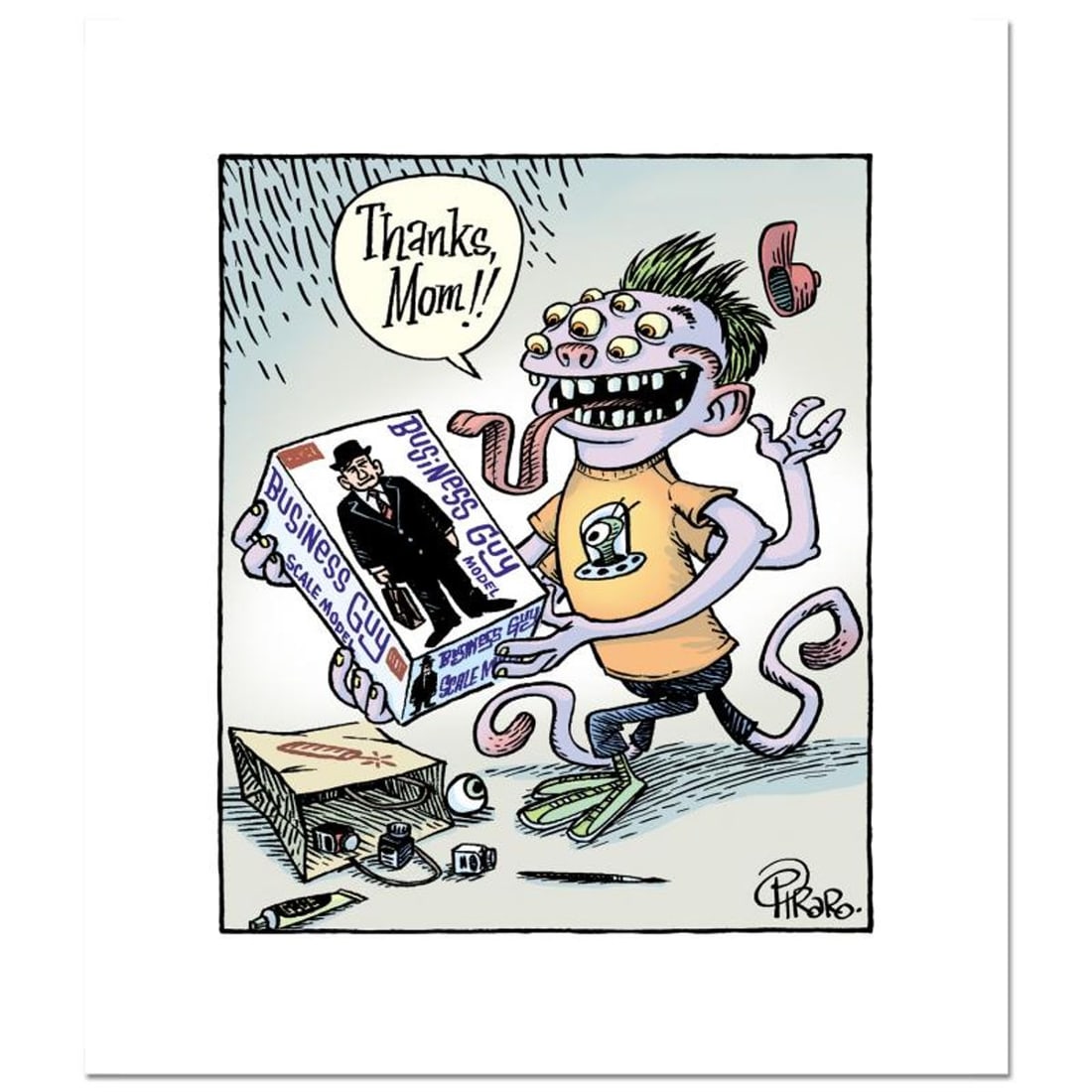 Bizarro, "Business Model" Numbered Limited Edition Hand Signed by Creator Dan Piraro; Letter of