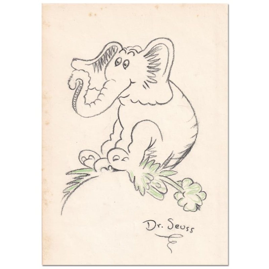 Dr. Seuss (1904-1991), "Horton" Hand Signed Original Art with Letter of Authenticity.: Horton is an original drawing on paper by Dr. Seuss (1904-1991). The piece is hand signed and comes with a letter of authenticity. Measures approximately 9" x7".